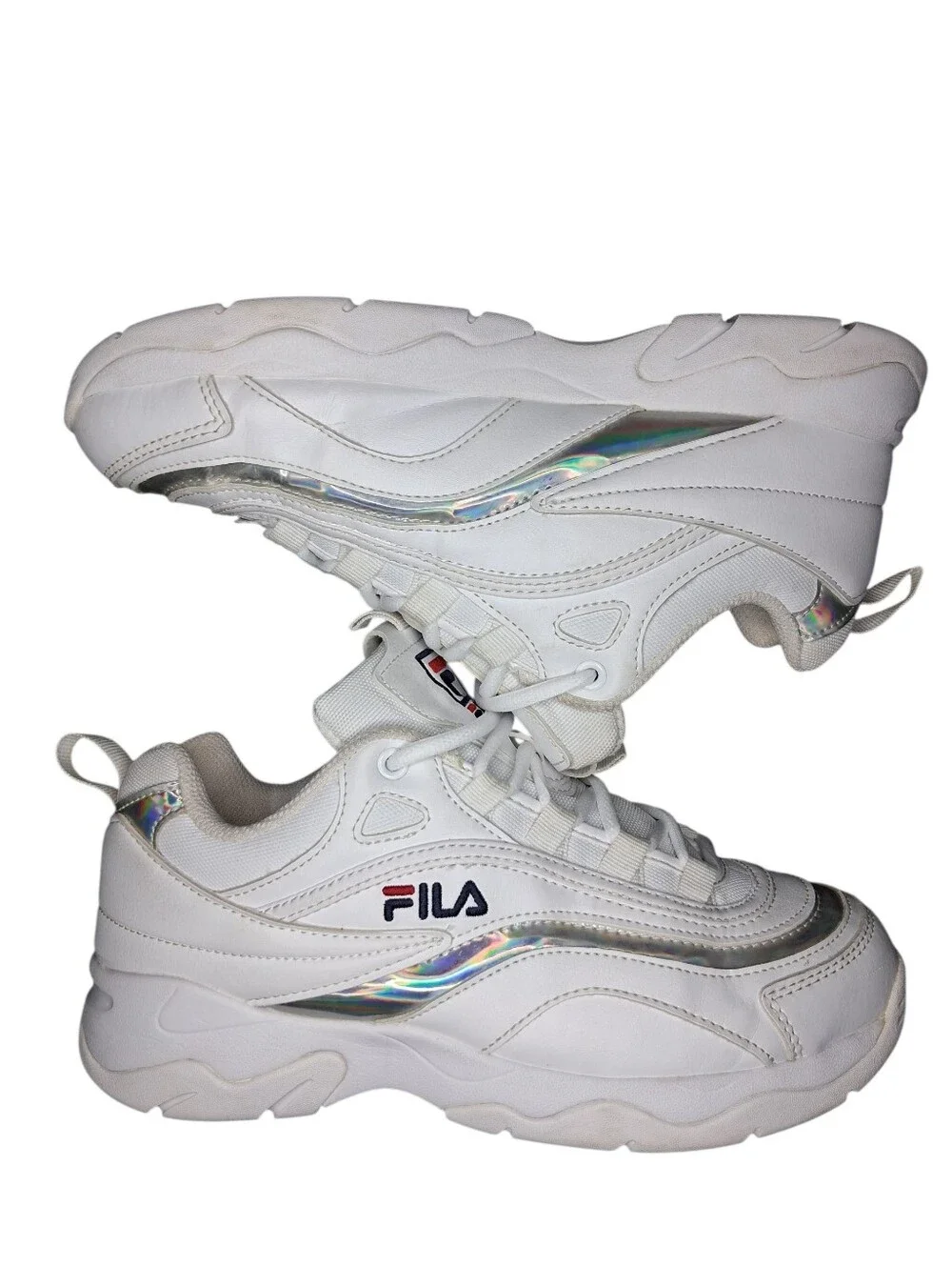 FILA Ray Shoes White Iridescent Streetwear Fashion Sneakers Women's Size 7